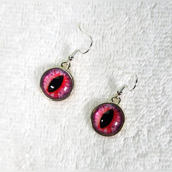 Pink Cat Eye Dangle Earrings - Handmade Statement Jewelry - Picture 4 of 6
